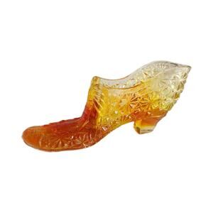 Vintage Amberina Glass Shoe Daisy and Button with Bow